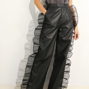 Ruffle Leather Pants
